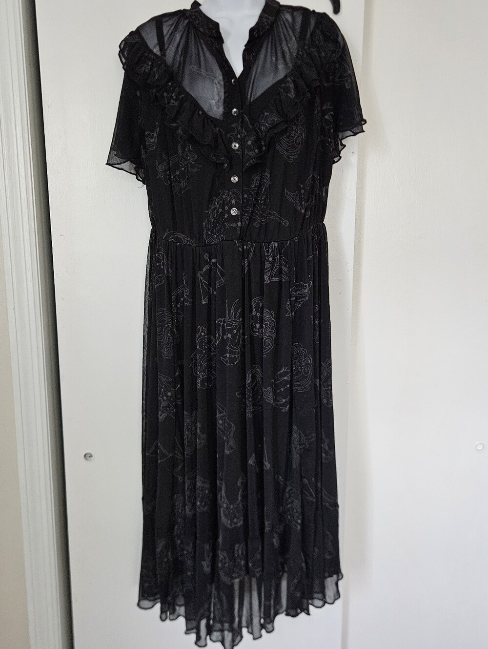 Nightfall Torrid Dress Whimsigoth Sheer Celestial Constellation Midi Ruffle Mesh